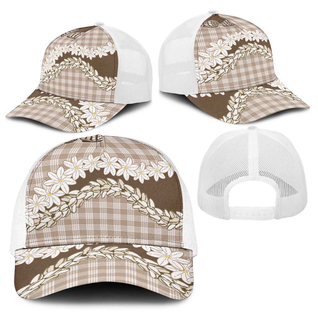 Brown Hawaii Tiare and Shell Lei Baseball Net Cap Hawaiian Palaka Luxury Vibes LT14 - Polynesian Pride