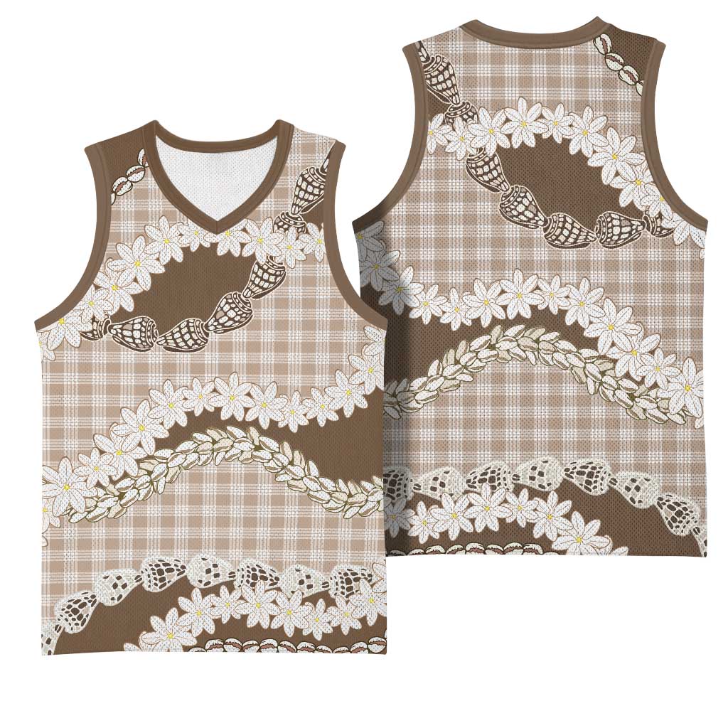 Brown Hawaii Tiare and Shell Lei Basketball Jersey Hawaiian Palaka Luxury Vibes LT14 - Polynesian Pride
