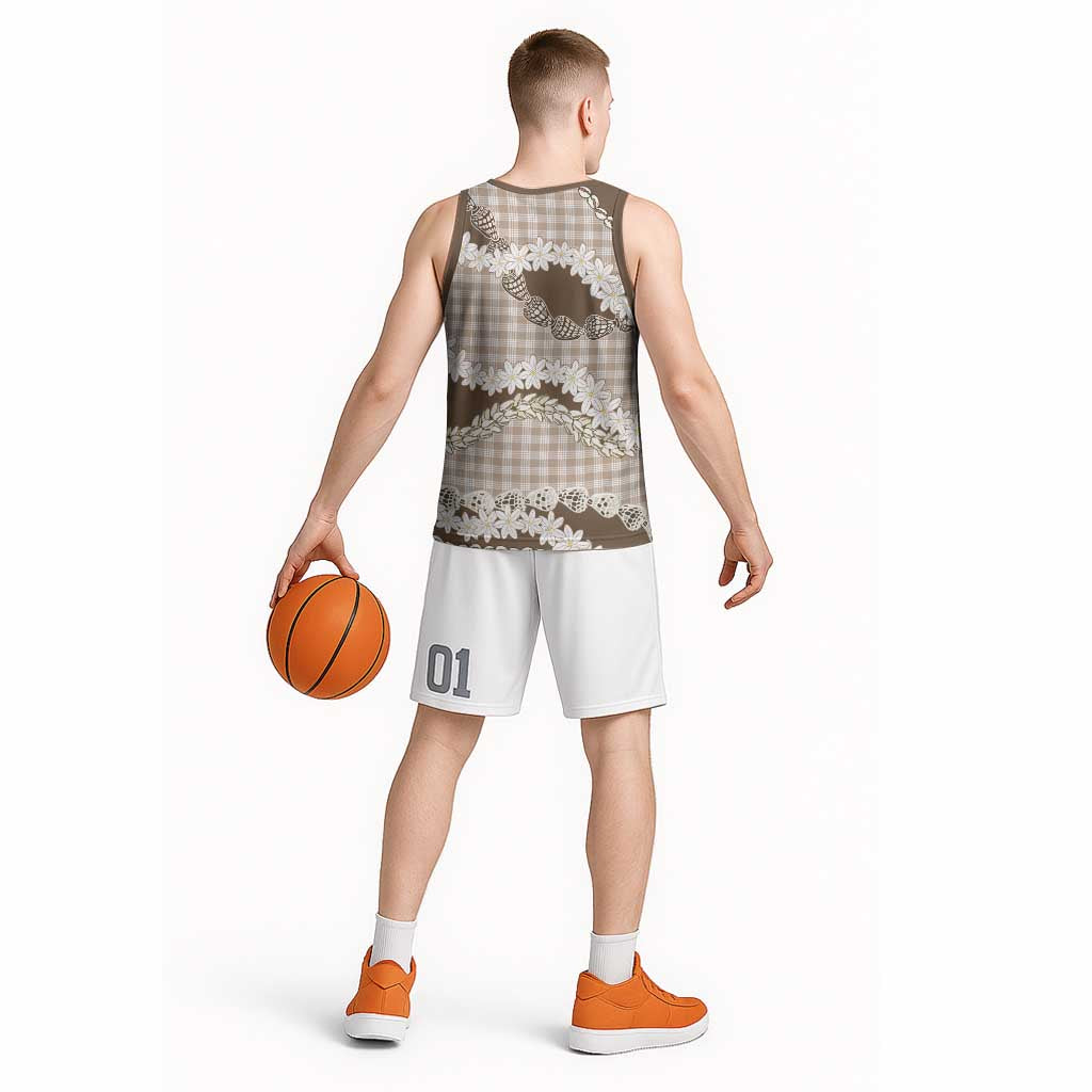 Brown Hawaii Tiare and Shell Lei Basketball Jersey Hawaiian Palaka Luxury Vibes LT14 - Polynesian Pride