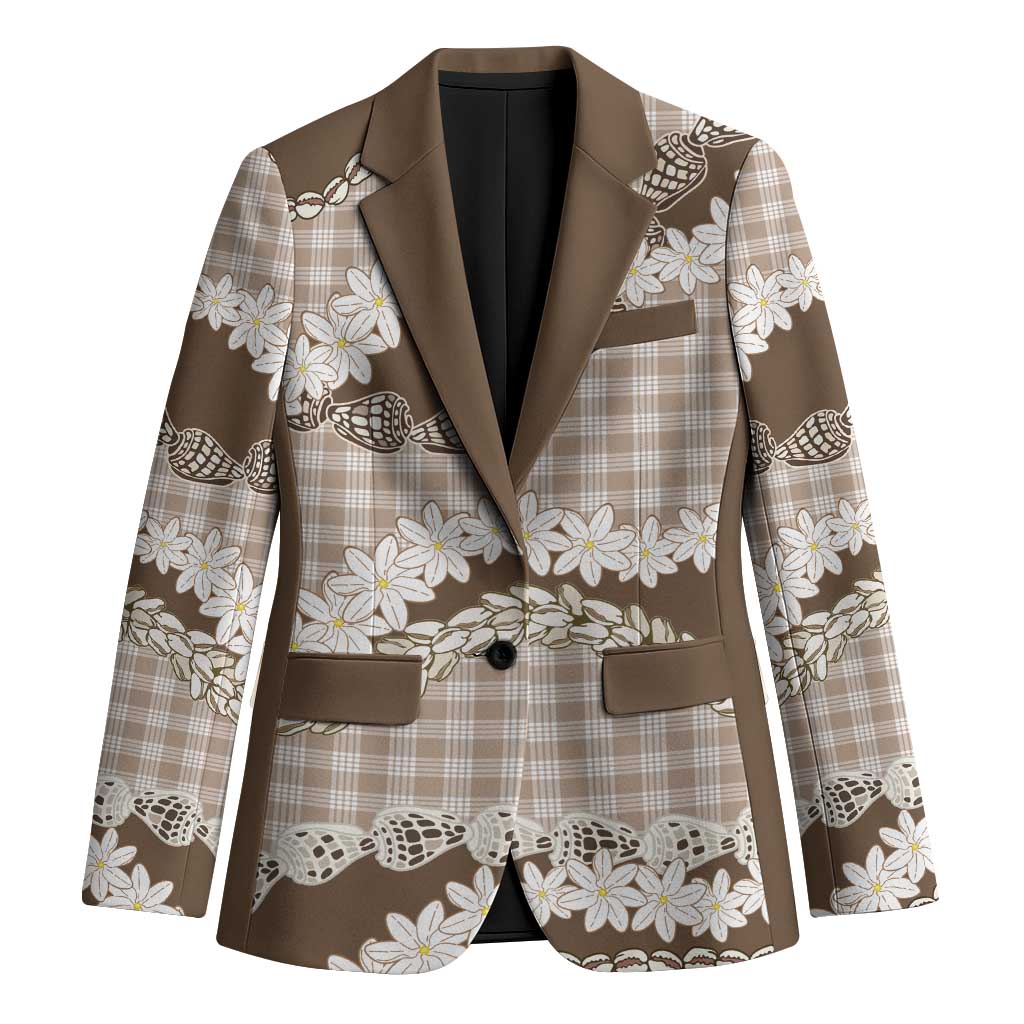 Brown Hawaii Tiare and Shell Lei Blazer Hawaiian Palaka Luxury Vibes - Polynesian Pride