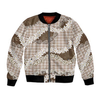 Brown Hawaii Tiare and Shell Lei Bomber Jacket Hawaiian Palaka Luxury Vibes - Polynesian Pride