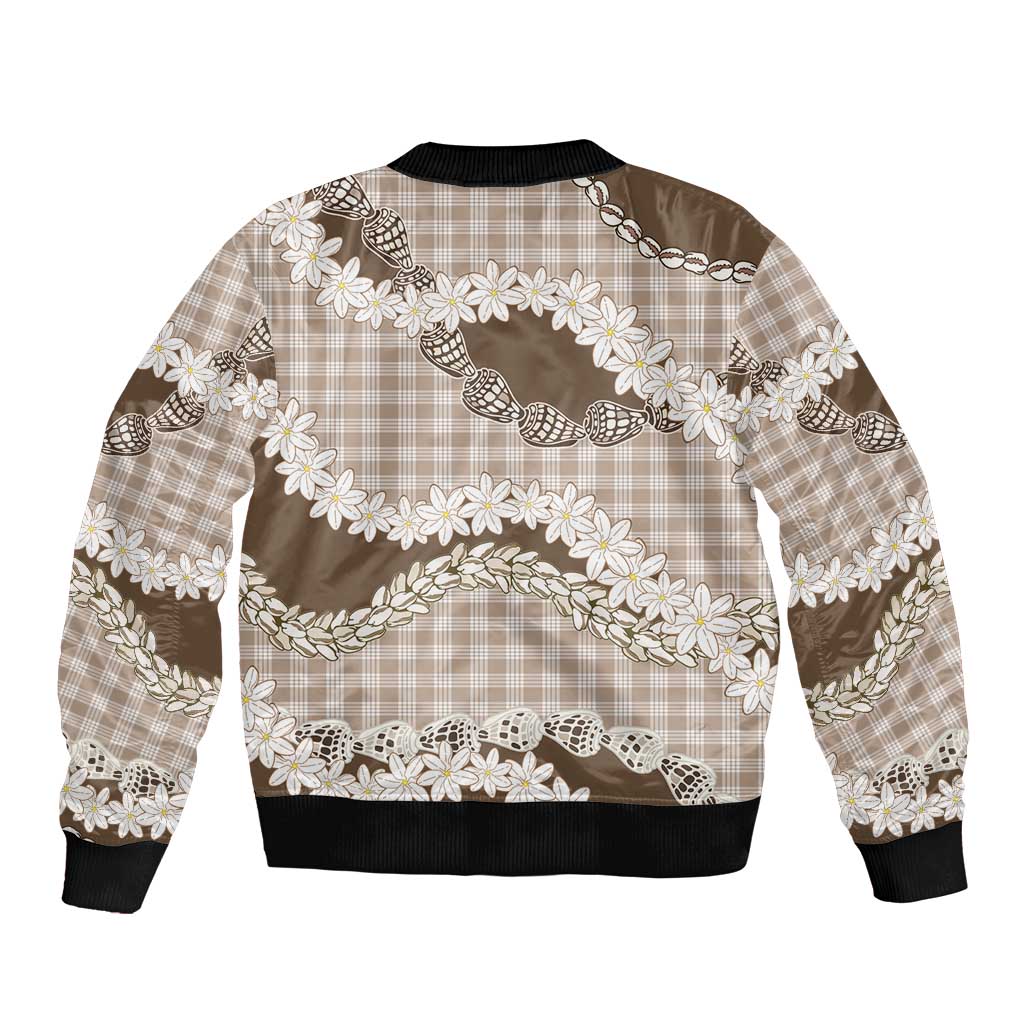 Brown Hawaii Tiare and Shell Lei Bomber Jacket Hawaiian Palaka Luxury Vibes - Polynesian Pride