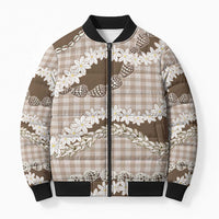 Brown Hawaii Tiare and Shell Lei Bomber Puffer Jacket Hawaiian Palaka Luxury Vibes LT14 Unisex Brown - Polynesian Pride