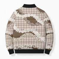 Brown Hawaii Tiare and Shell Lei Bomber Puffer Jacket Hawaiian Palaka Luxury Vibes LT14 - Polynesian Pride