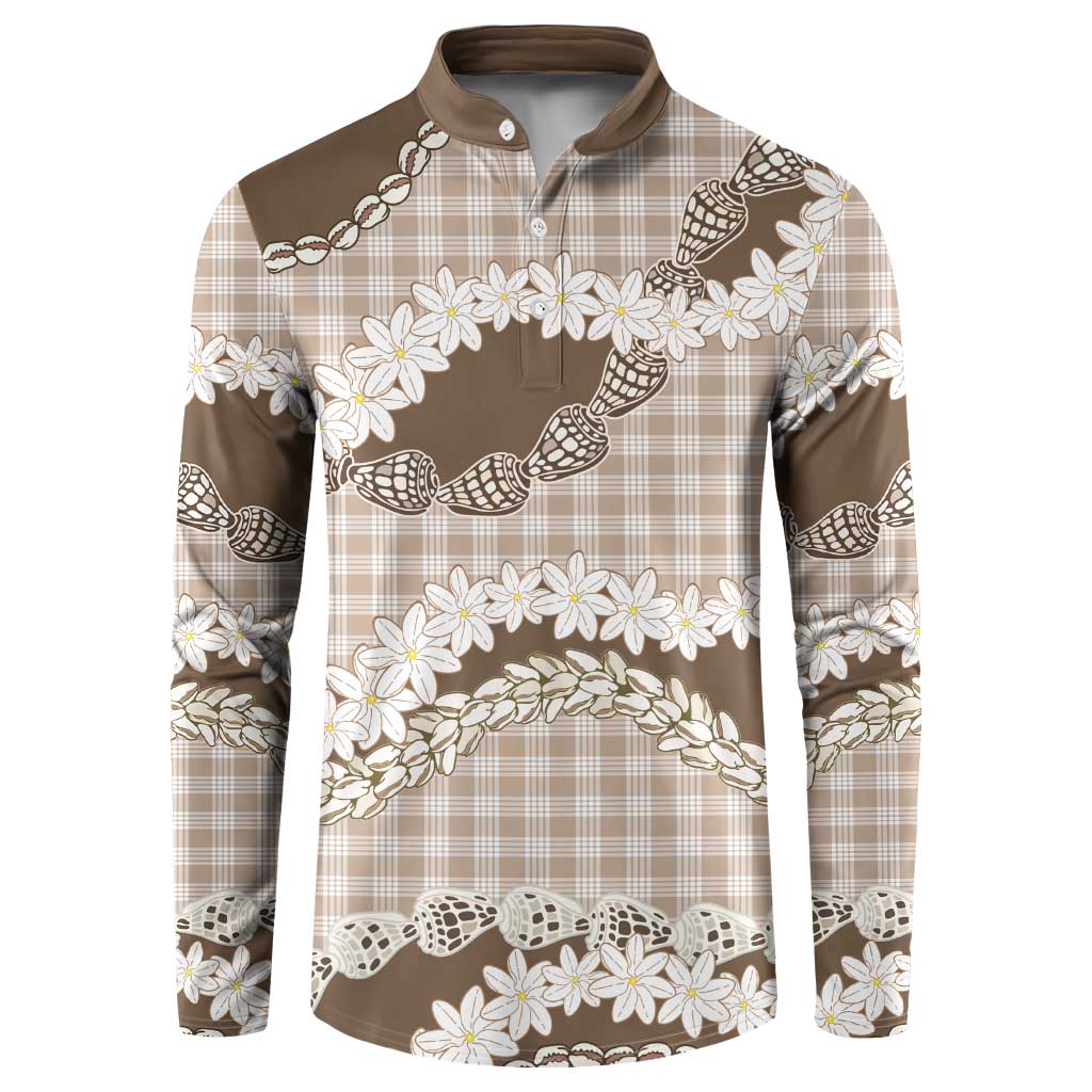 Brown Hawaii Tiare and Shell Lei Button Sweatshirt Hawaiian Palaka Luxury Vibes - Polynesian Pride