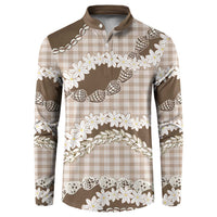 Brown Hawaii Tiare and Shell Lei Button Sweatshirt Hawaiian Palaka Luxury Vibes - Polynesian Pride