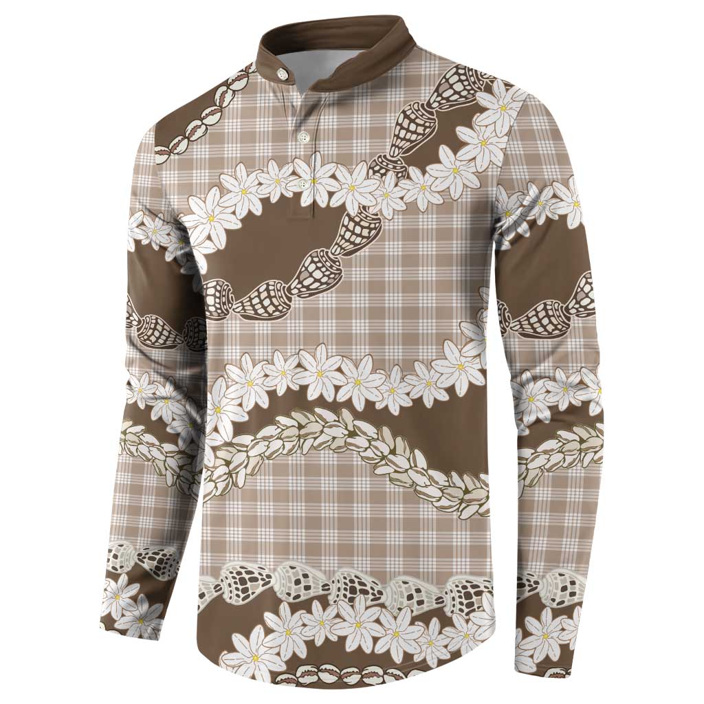 Brown Hawaii Tiare and Shell Lei Button Sweatshirt Hawaiian Palaka Luxury Vibes - Polynesian Pride