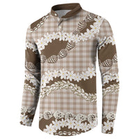 Brown Hawaii Tiare and Shell Lei Button Sweatshirt Hawaiian Palaka Luxury Vibes - Polynesian Pride