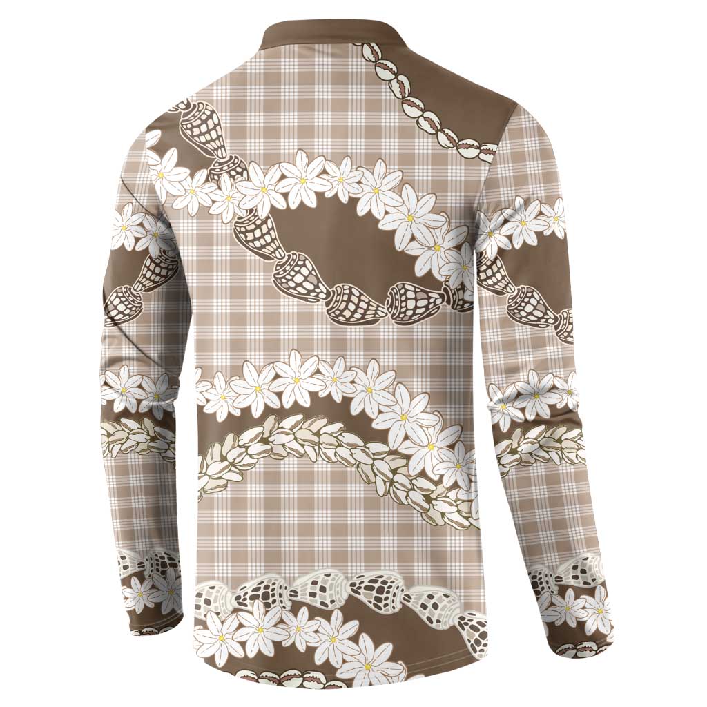 Brown Hawaii Tiare and Shell Lei Button Sweatshirt Hawaiian Palaka Luxury Vibes - Polynesian Pride
