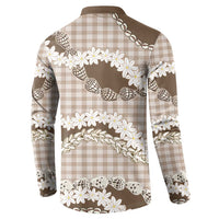 Brown Hawaii Tiare and Shell Lei Button Sweatshirt Hawaiian Palaka Luxury Vibes - Polynesian Pride