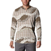 Brown Hawaii Tiare and Shell Lei Button Sweatshirt Hawaiian Palaka Luxury Vibes - Polynesian Pride