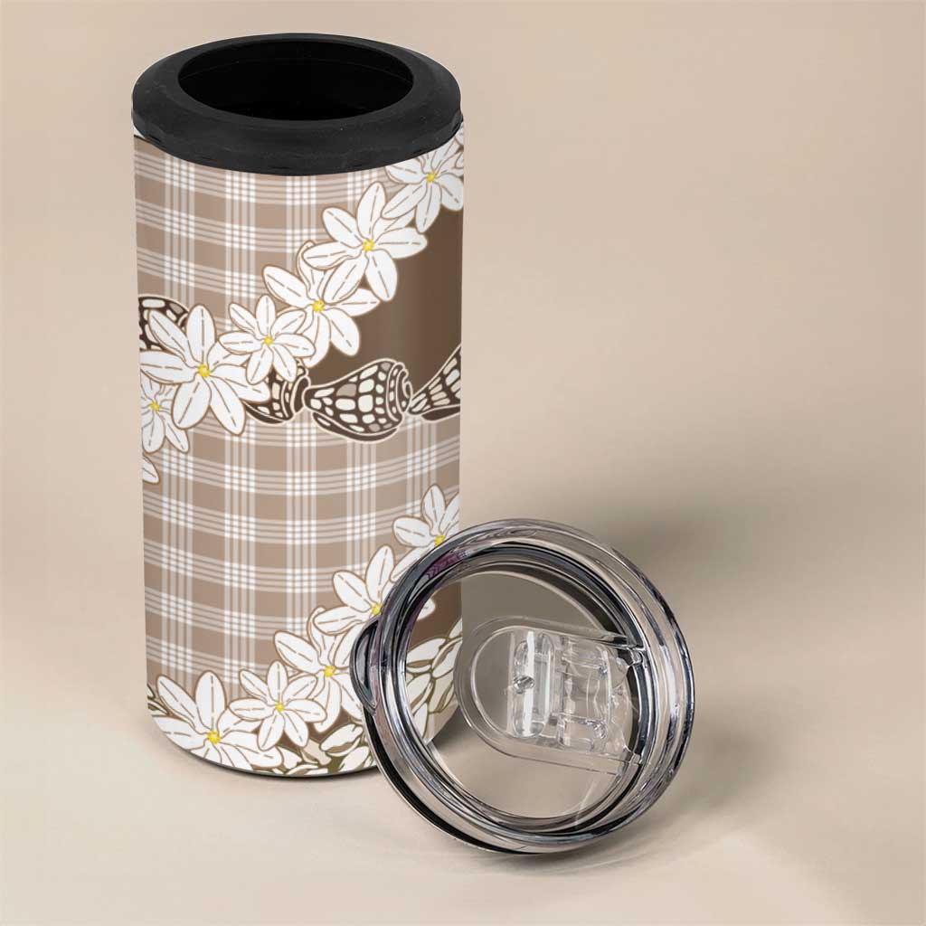 Brown Hawaii Tiare and Shell Lei 4 in 1 Can Cooler Tumbler Hawaiian Palaka Luxury Vibes - Polynesian Pride
