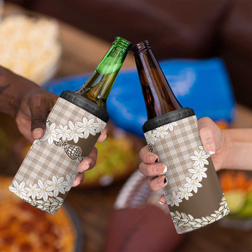 Brown Hawaii Tiare and Shell Lei 4 in 1 Can Cooler Tumbler Hawaiian Palaka Luxury Vibes - Polynesian Pride