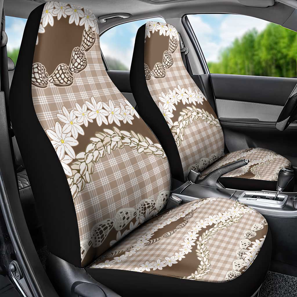 Brown Hawaii Tiare and Shell Lei Car Seat Cover Hawaiian Palaka Luxury Vibes - Polynesian Pride