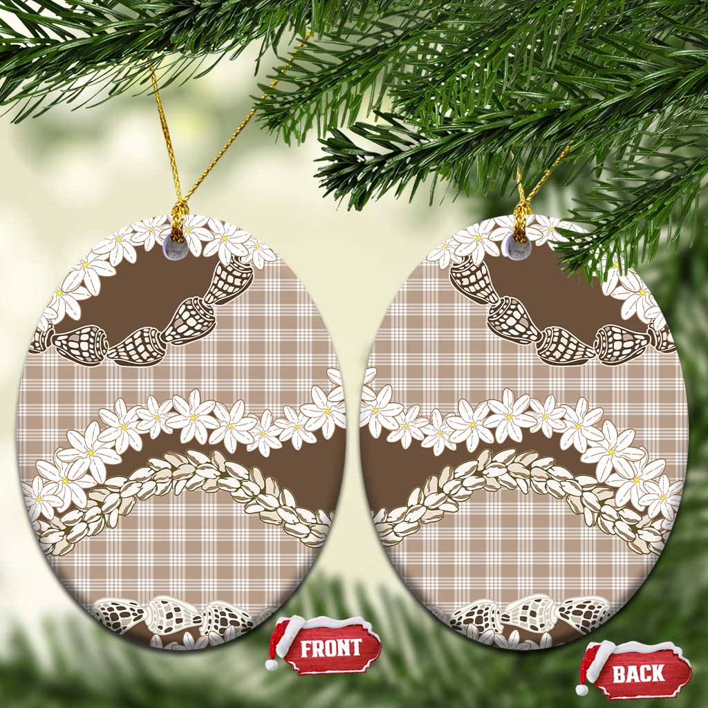 Brown Hawaii Tiare and Shell Lei Ceramic Ornament Hawaiian Palaka Luxury Vibes - Polynesian Pride
