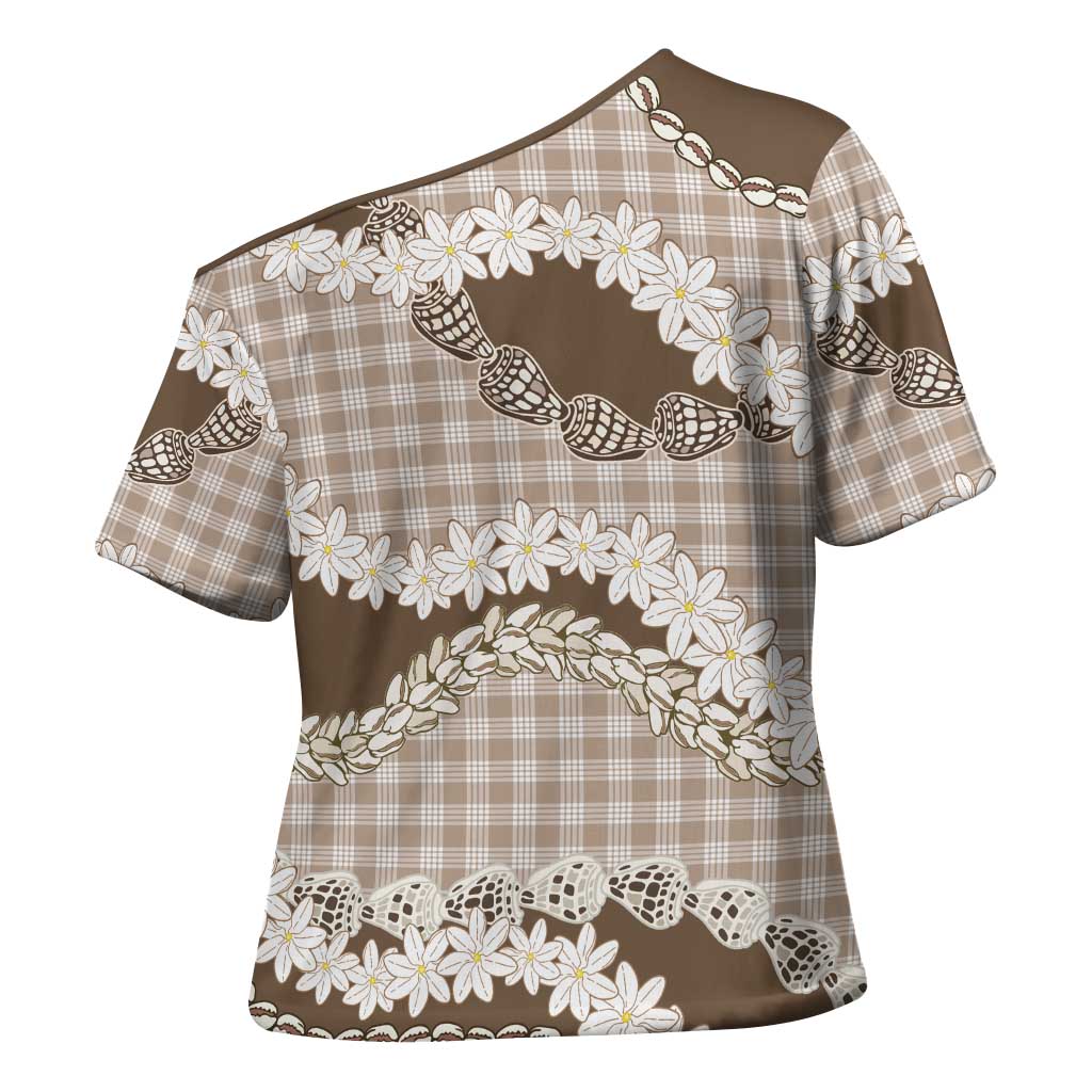 Brown Hawaii Tiare and Shell Lei Cross Shoulder Shirt Hawaiian Palaka Luxury Vibes LT14 - Polynesian Pride