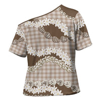 Brown Hawaii Tiare and Shell Lei Cross Shoulder Shirt Hawaiian Palaka Luxury Vibes LT14 - Polynesian Pride