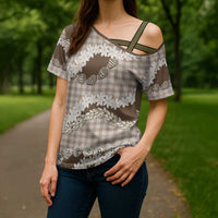 Brown Hawaii Tiare and Shell Lei Cross Shoulder Shirt Hawaiian Palaka Luxury Vibes LT14 - Polynesian Pride