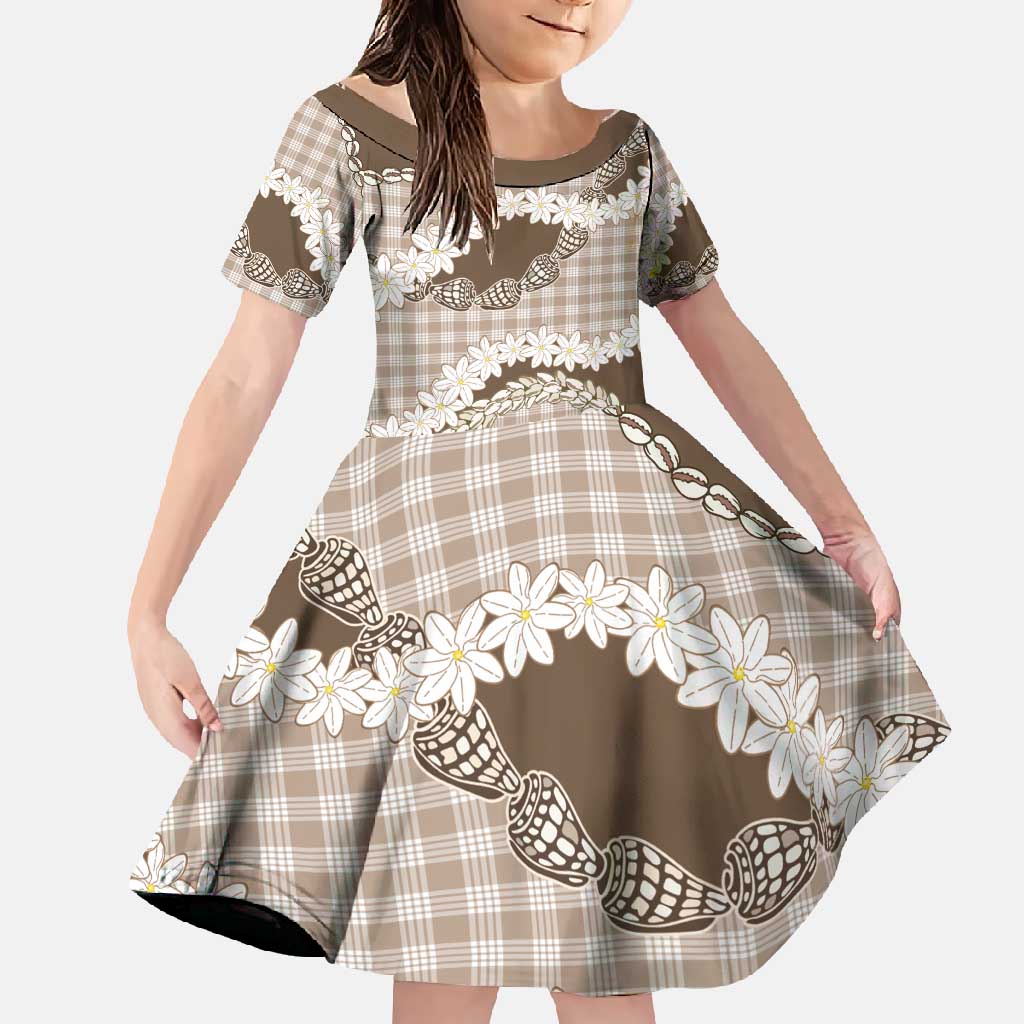 Brown Hawaii Tiare and Shell Lei Family Matching Long Sleeve Bodycon Dress and Hawaiian Shirt Hawaiian Palaka Luxury Vibes - Polynesian Pride