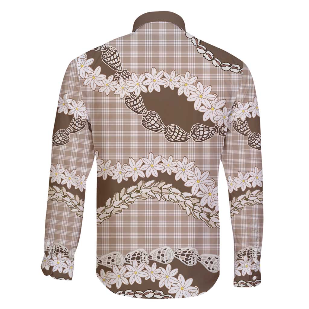 Brown Hawaii Tiare and Shell Lei Family Matching Long Sleeve Bodycon Dress and Hawaiian Shirt Hawaiian Palaka Luxury Vibes - Polynesian Pride