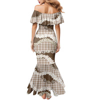 Brown Hawaii Tiare and Shell Lei Family Matching Mermaid Dress and Hawaiian Shirt Hawaiian Palaka Luxury Vibes - Polynesian Pride