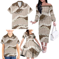 Brown Hawaii Tiare and Shell Lei Family Matching Off The Shoulder Long Sleeve Dress and Hawaiian Shirt Hawaiian Palaka Luxury Vibes - Polynesian Pride