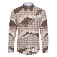 Brown Hawaii Tiare and Shell Lei Family Matching Off The Shoulder Long Sleeve Dress and Hawaiian Shirt Hawaiian Palaka Luxury Vibes - Polynesian Pride