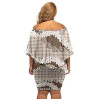 Brown Hawaii Tiare and Shell Lei Family Matching Off Shoulder Short Dress and Hawaiian Shirt Hawaiian Palaka Luxury Vibes - Polynesian Pride