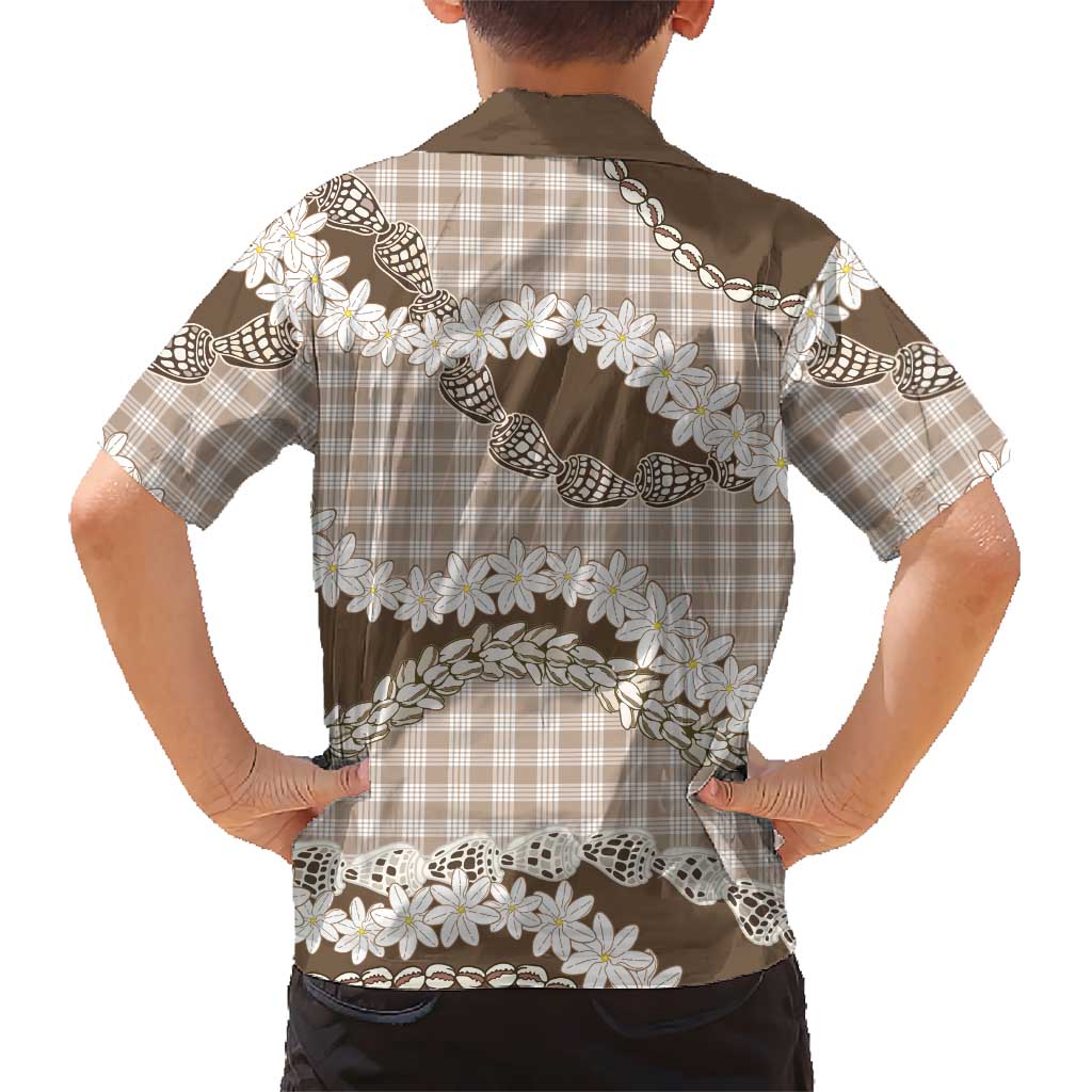 Brown Hawaii Tiare and Shell Lei Family Matching Puletasi and Hawaiian Shirt Hawaiian Palaka Luxury Vibes - Polynesian Pride