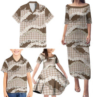 Brown Hawaii Tiare and Shell Lei Family Matching Puletasi and Hawaiian Shirt Hawaiian Palaka Luxury Vibes - Polynesian Pride