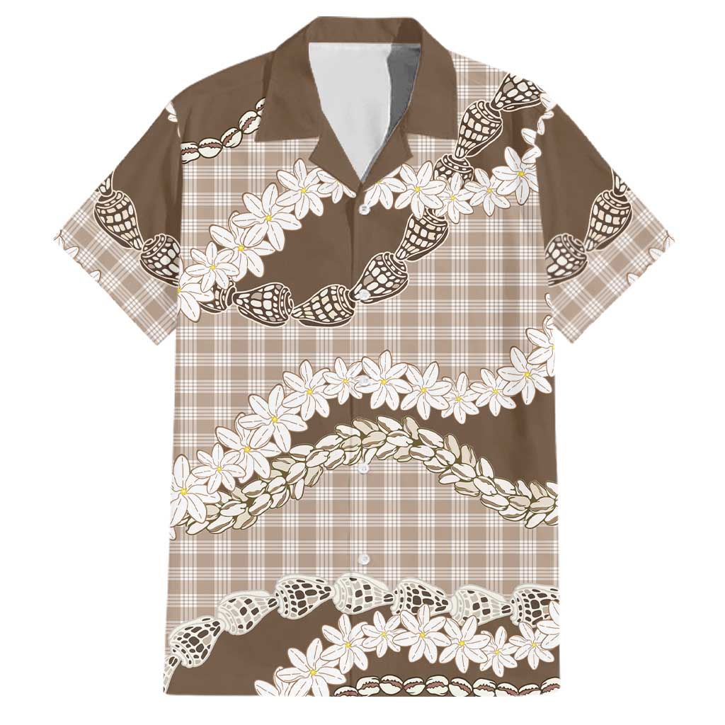 Brown Hawaii Tiare and Shell Lei Family Matching Puletasi and Hawaiian Shirt Hawaiian Palaka Luxury Vibes - Polynesian Pride