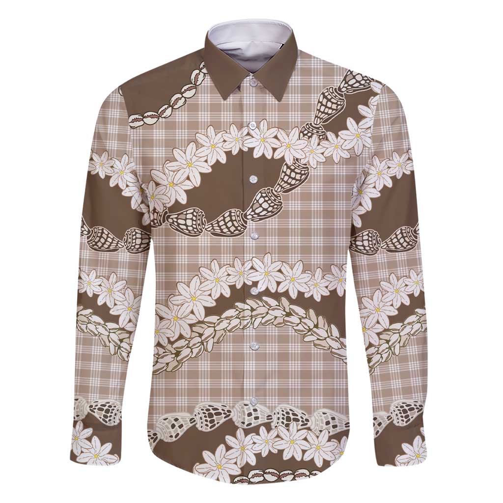 Brown Hawaii Tiare and Shell Lei Family Matching Short Sleeve Bodycon Dress and Hawaiian Shirt Hawaiian Palaka Luxury Vibes - Polynesian Pride