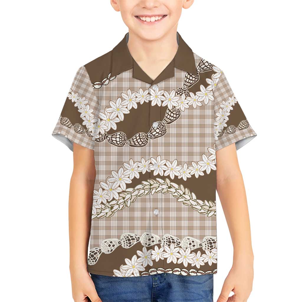 Brown Hawaii Tiare and Shell Lei Family Matching Summer Maxi Dress and Hawaiian Shirt Hawaiian Palaka Luxury Vibes - Polynesian Pride