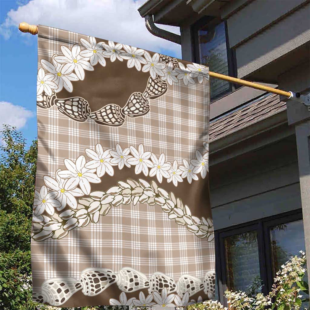 Brown Hawaii Tiare and Shell Lei Garden Flag Hawaiian Palaka Luxury Vibes - Polynesian Pride