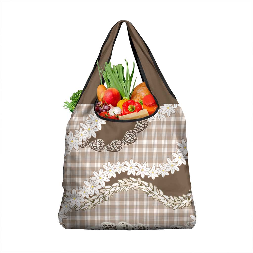 Brown Hawaii Tiare and Shell Lei Grocery Bag Hawaiian Palaka Luxury Vibes - Polynesian Pride