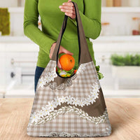 Brown Hawaii Tiare and Shell Lei Grocery Bag Hawaiian Palaka Luxury Vibes - Polynesian Pride