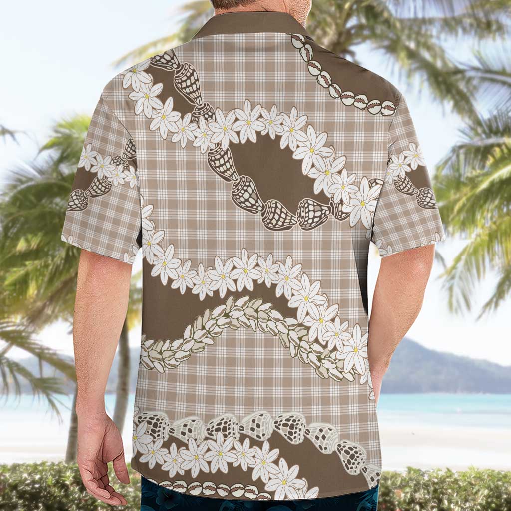 Brown Hawaii Tiare and Shell Lei Hawaiian Shirt Hawaiian Palaka Luxury Vibes - Polynesian Pride