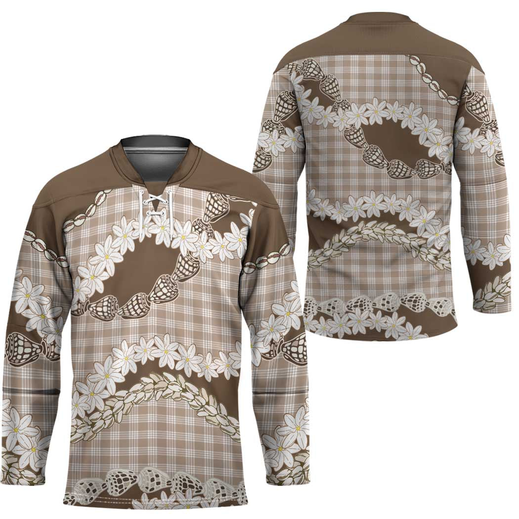 Brown Hawaii Tiare and Shell Lei Hockey Jersey Hawaiian Palaka Luxury Vibes - Polynesian Pride