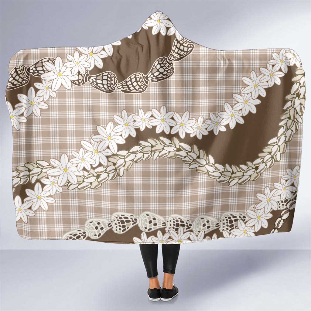 Brown Hawaii Tiare and Shell Lei Hooded Blanket Hawaiian Palaka Luxury Vibes LT14 One Size Brown - Polynesian Pride