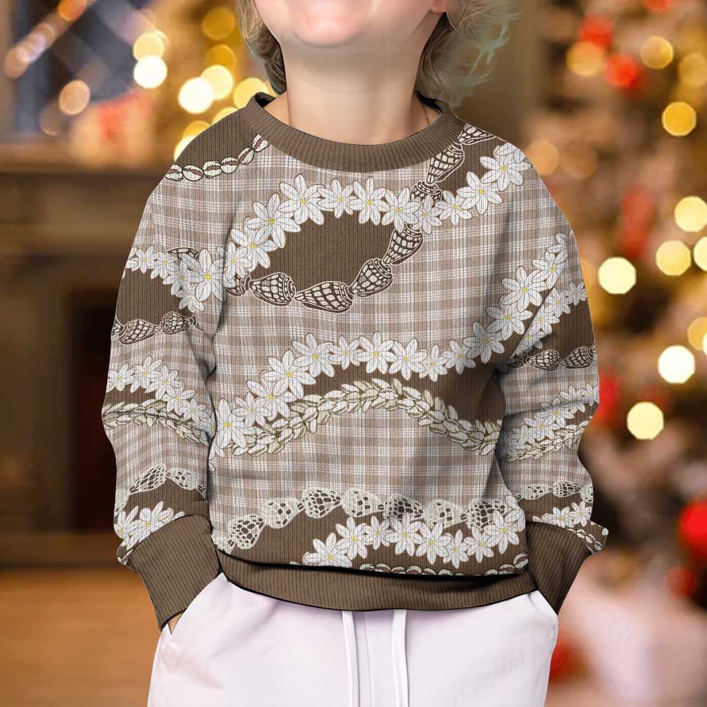 Brown Hawaii Tiare and Shell Lei Kid Ugly Christmas Sweater Hawaiian Palaka Luxury Vibes - Polynesian Pride