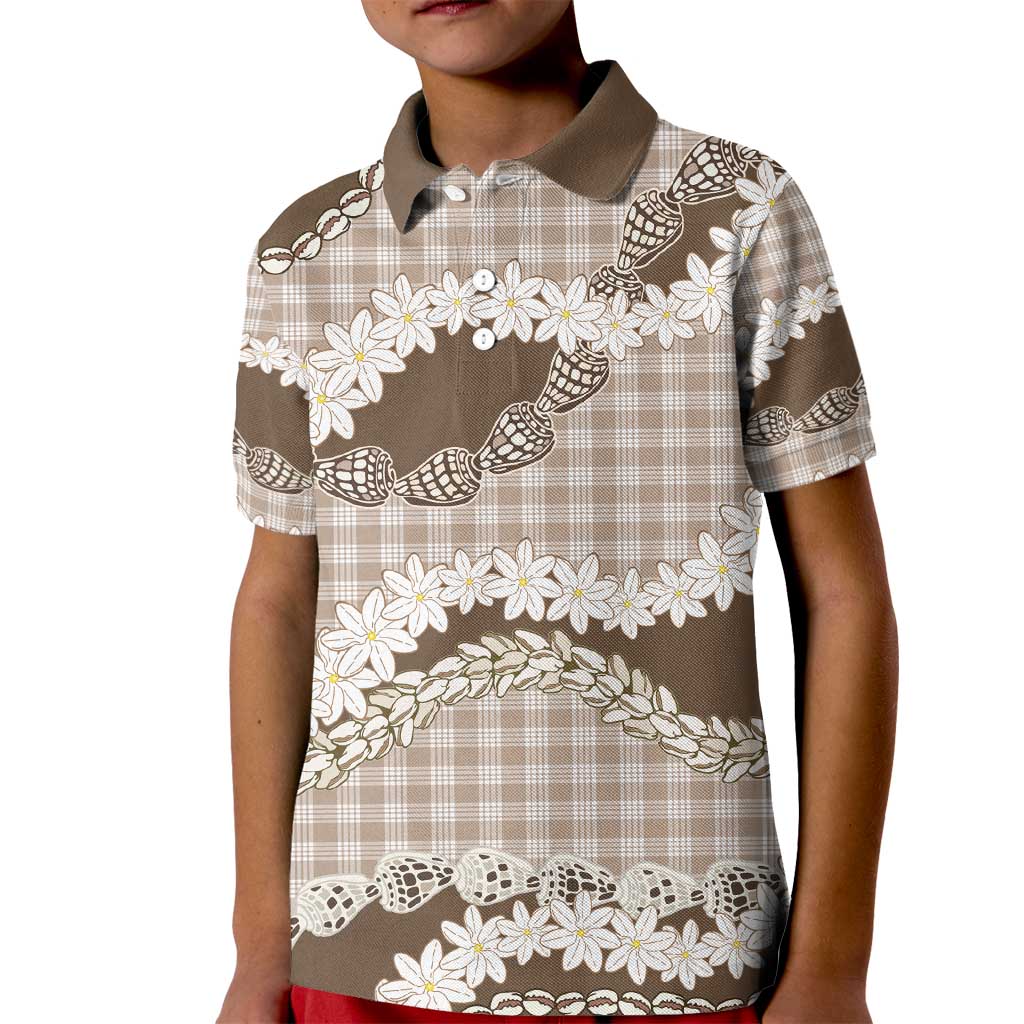 Brown Hawaii Tiare and Shell Lei Kid Polo Shirt Hawaiian Palaka Luxury Vibes - Polynesian Pride