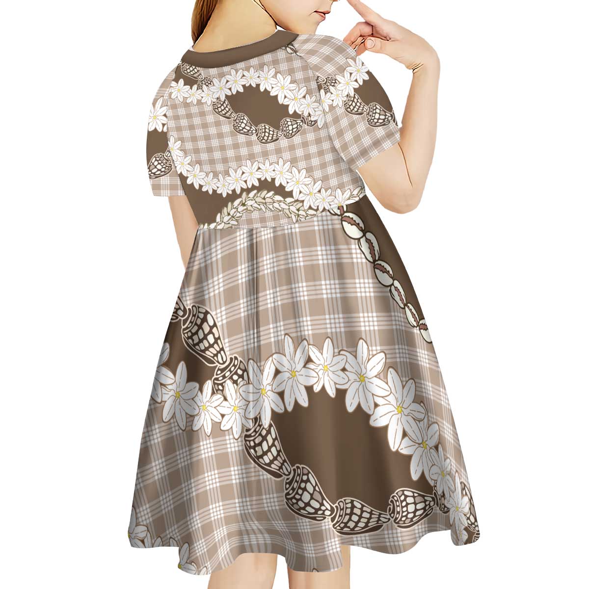 Brown Hawaii Tiare and Shell Lei Kid Short Sleeve Dress Hawaiian Palaka Luxury Vibes - Polynesian Pride