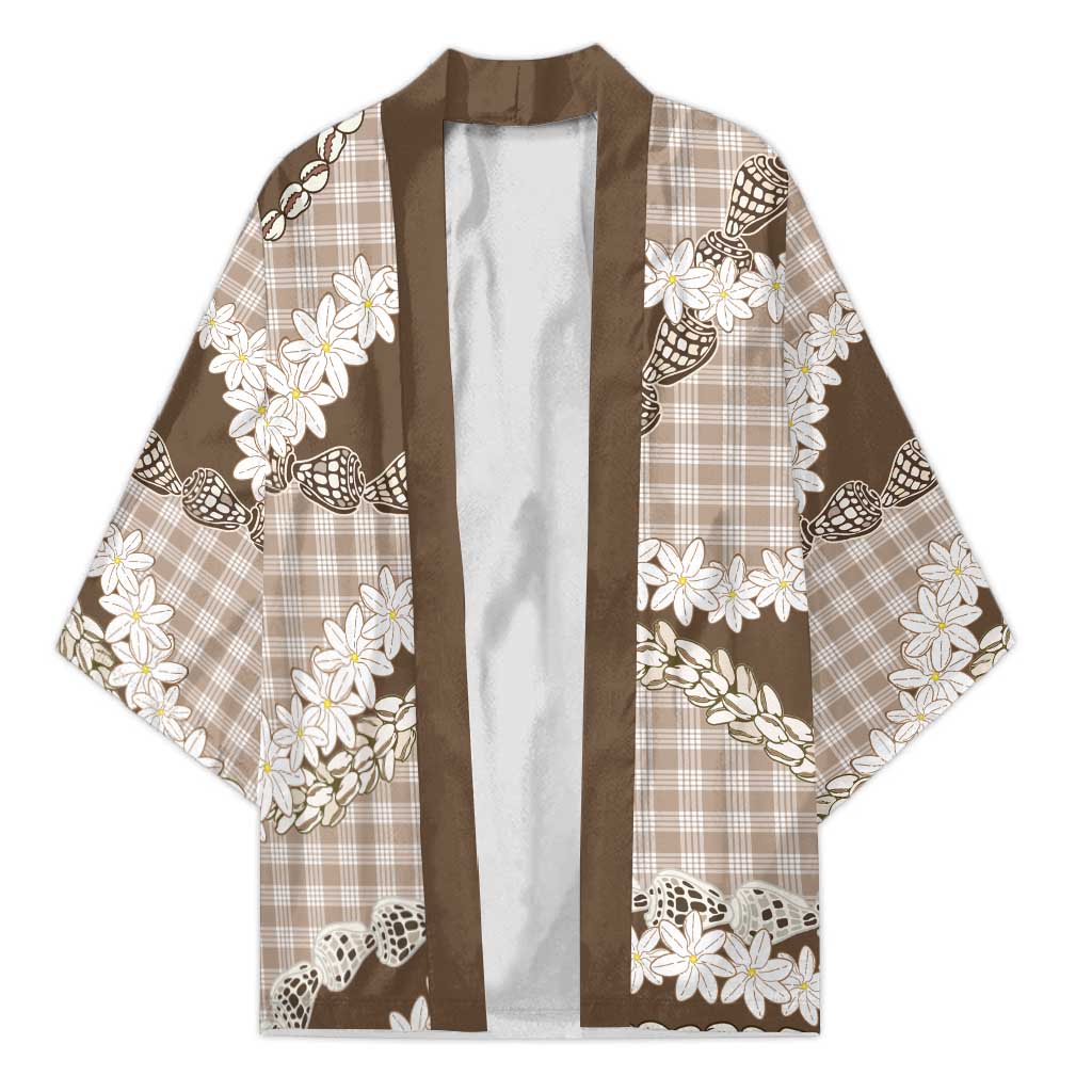 Brown Hawaii Tiare and Shell Lei Kimono Hawaiian Palaka Luxury Vibes - Polynesian Pride