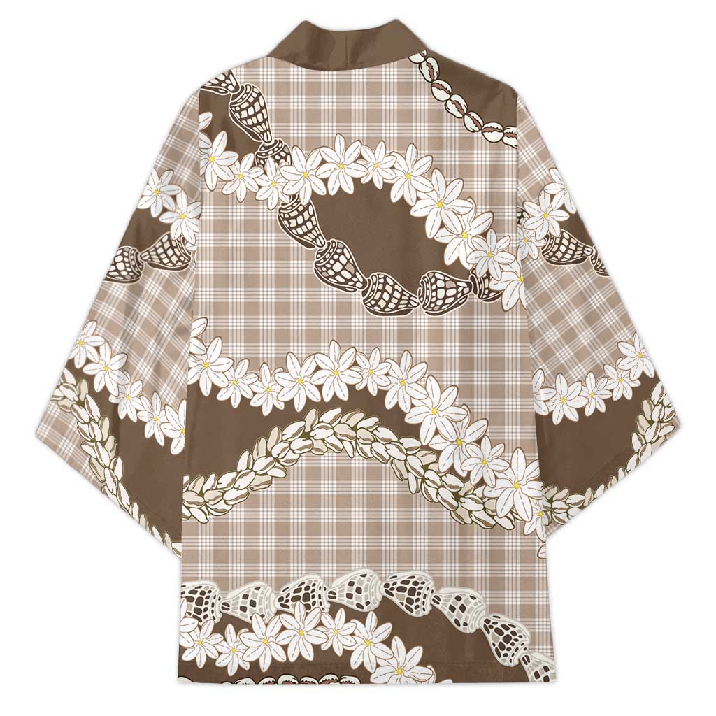 Brown Hawaii Tiare and Shell Lei Kimono Hawaiian Palaka Luxury Vibes - Polynesian Pride