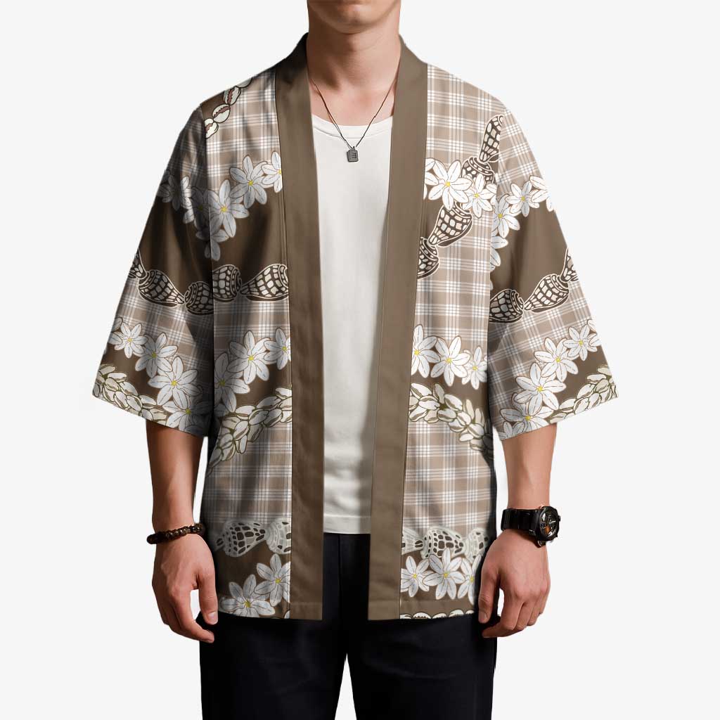 Brown Hawaii Tiare and Shell Lei Kimono Hawaiian Palaka Luxury Vibes - Polynesian Pride