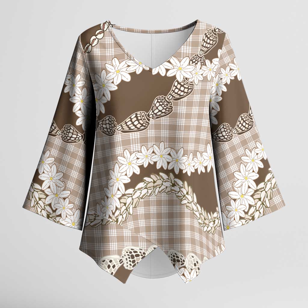 Brown Hawaii Tiare and Shell Lei Kimono Sleeve Blouse Hawaiian Palaka Luxury Vibes LT14 Female Brown - Polynesian Pride