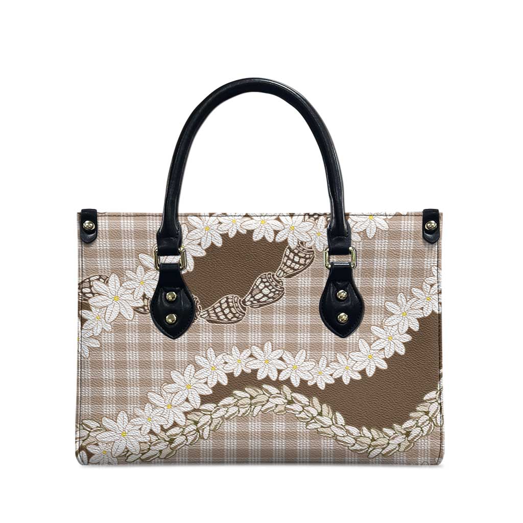 Brown Hawaii Tiare and Shell Lei Leather Bag Hawaiian Palaka Luxury Vibes - Polynesian Pride