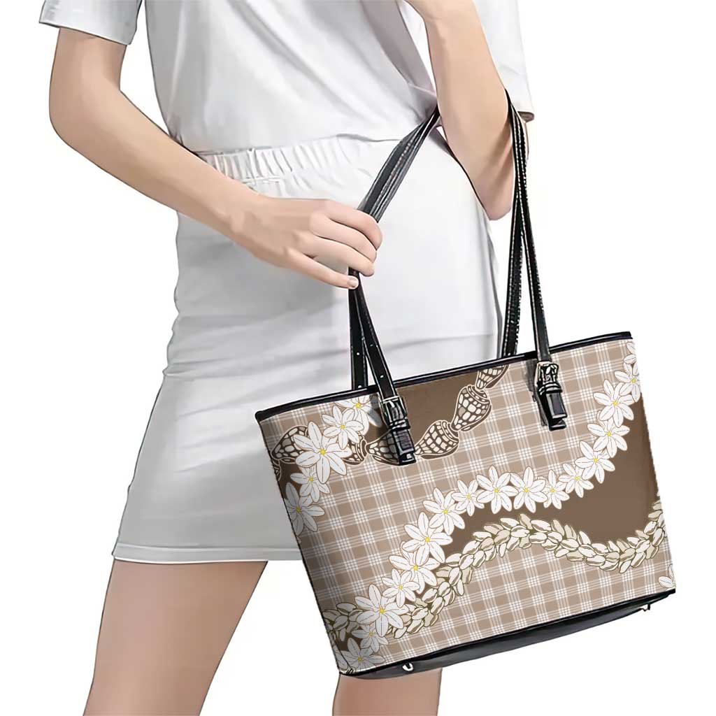 Brown Hawaii Tiare and Shell Lei Leather Tote Bag Hawaiian Palaka Luxury Vibes LT14 - Polynesian Pride
