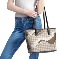 Brown Hawaii Tiare and Shell Lei Leather Tote Bag Hawaiian Palaka Luxury Vibes LT14 - Polynesian Pride