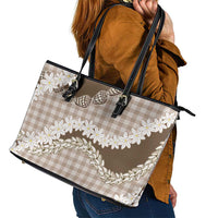 Brown Hawaii Tiare and Shell Lei Leather Tote Bag Hawaiian Palaka Luxury Vibes LT14 - Polynesian Pride